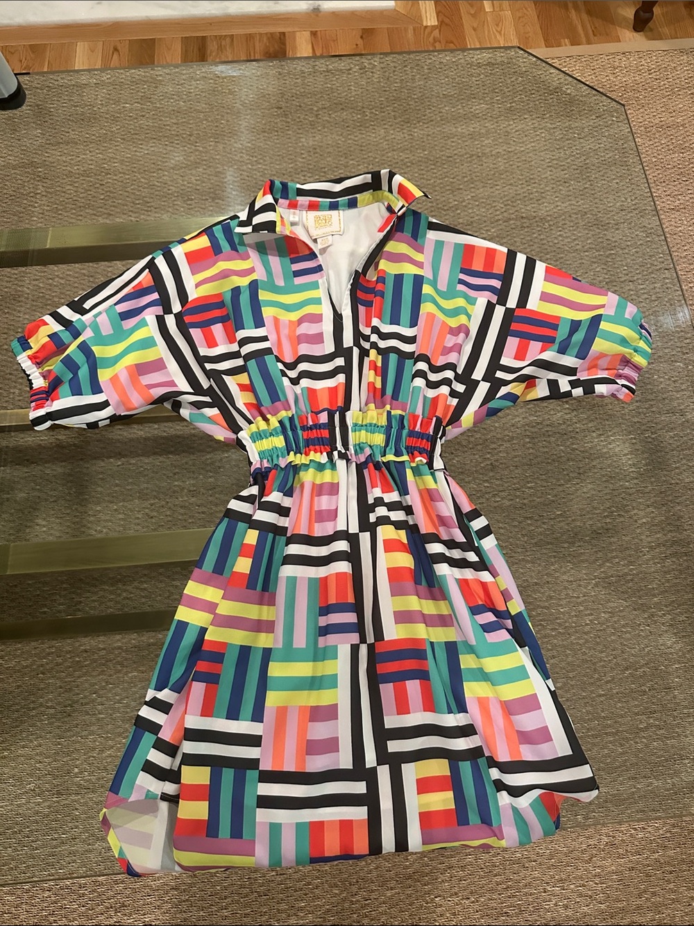 Multicolor Geometric Elastic-Waist Casual Dress